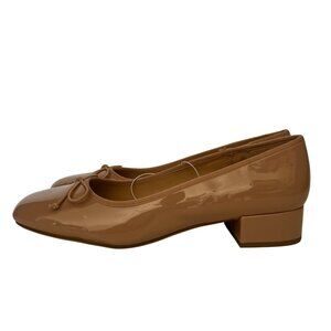 A New Day Beige Patent Leather Block Heel Ballet Flats With Bow Detail Size 11